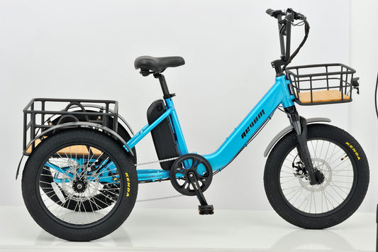 Revom T1 Urban Electric Tricycle 48V 250W 720Wh Battery Folding Handlebars Front & Rear Crates
