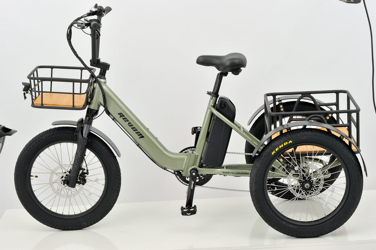 Revom T1 Urban Electric Tricycle 48V 250W 720Wh Battery Folding Handlebars Front & Rear Crates