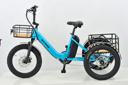 Revom T1 Urban Electric Tricycle 48V 250W 720Wh Battery Folding Handlebars Front & Rear Crates