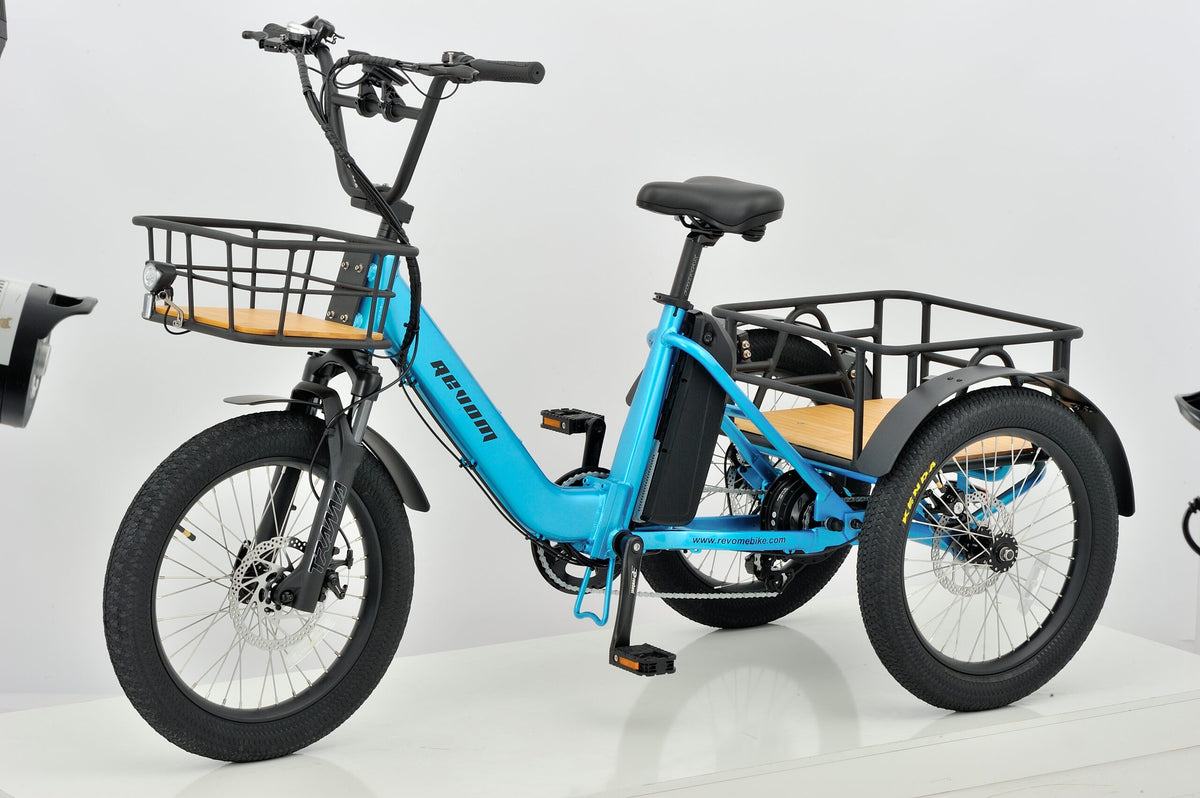 Revom T1 Urban Electric Tricycle 48V 250W 720Wh Battery Folding Handlebars Front & Rear Crates