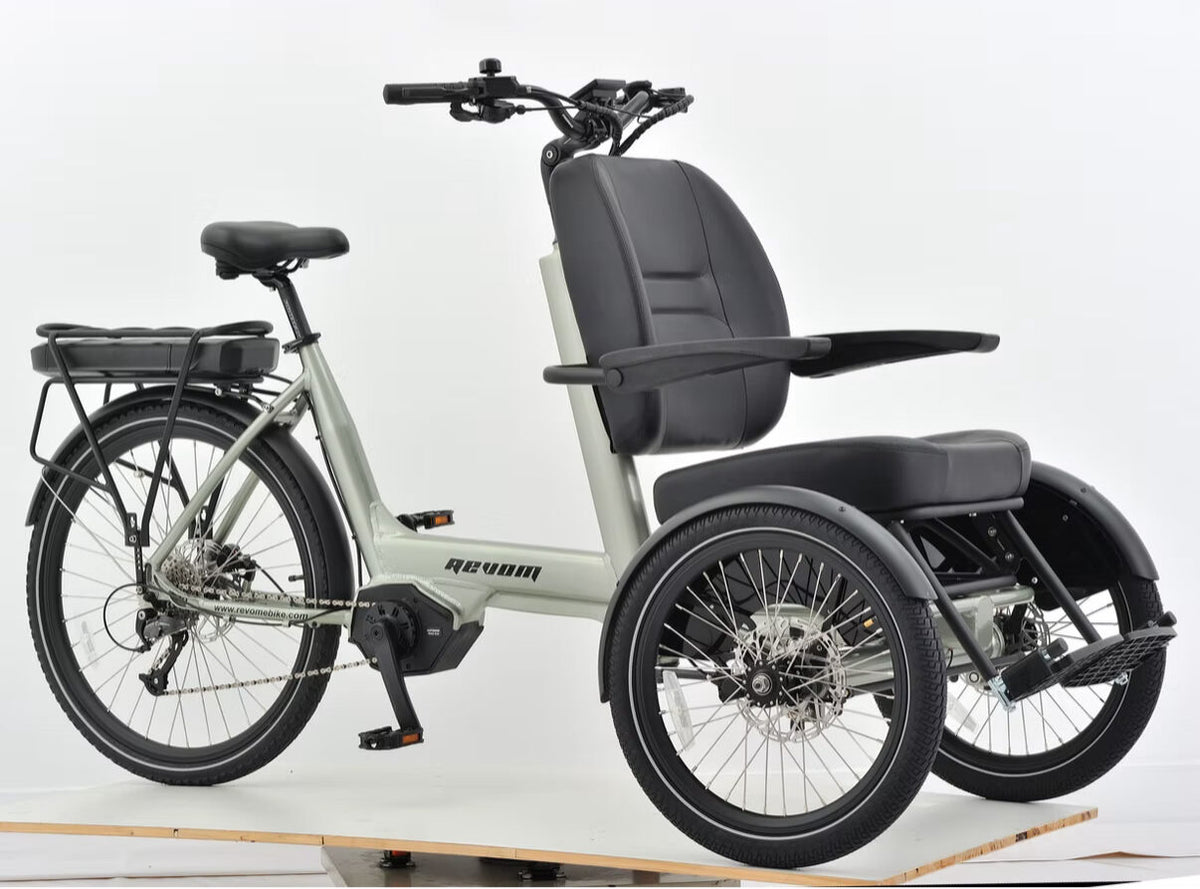 Revom T5 Electric Tricycle with Front Passenger Seat, 48V 250W Mid Drive Motor and 15Ah LG Battery