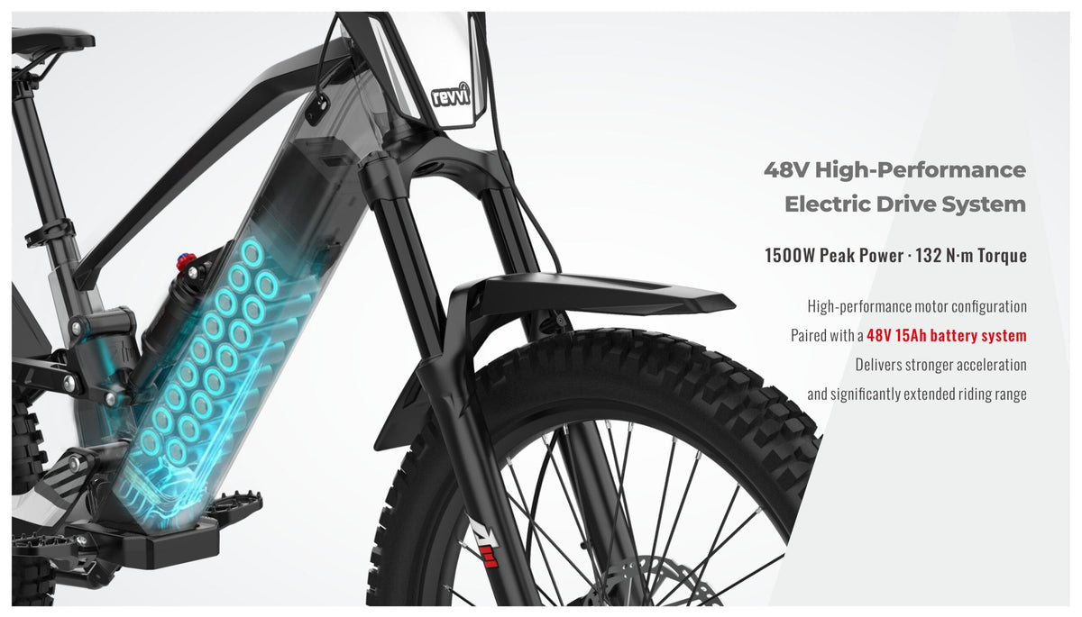 Revvi 24″ Electric Motor Bike – 48V 1500W Motor, Full Suspension & 30MPH Top Speed