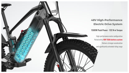 Revvi 24″ Electric Motor Bike – 48V 1500W Motor, Full Suspension & 30MPH Top Speed